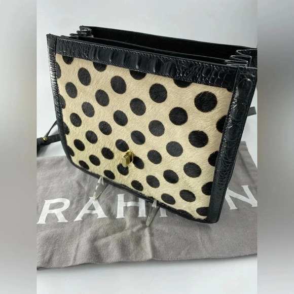 BRAHMIN Square Polkadot Fur and Croc Leather Top Handle bag - Limited Edition - Picture 5 of 6